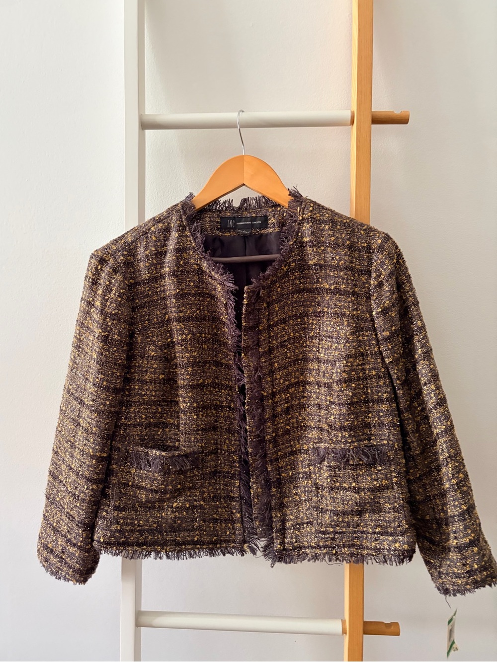 NWT INC Women's Tweed Fringe Jacket - Brown